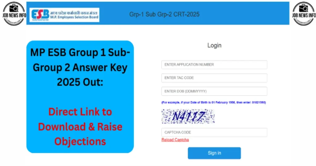 MP ESB Group 1 Sub-Group 2 Answer Key 2025 Out
